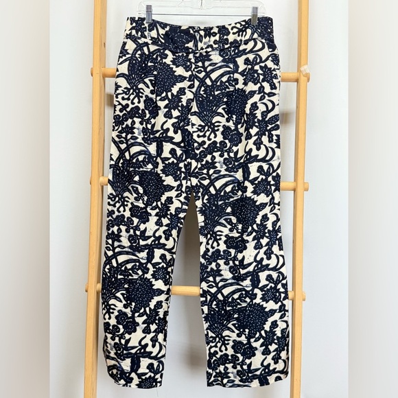 ANN TAYLOR-LOFT Navy and beige floral Marisa linen blend Pants size 6 - Picture 4 of 15